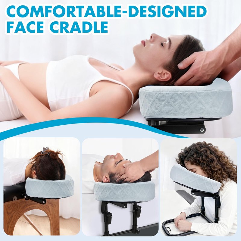 KONOVOLY Massage Headrest for Bed with Washable Pillowcase, Adjustable Home Mattress Top Massage Kit, Headrest Face Cushion, After Eye Surgery Face Down Pillow (Light Blue)