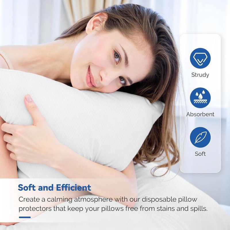 JMU Disposable Pillow Cases - 100PCS Medical Tissue/Poly Covers | 21" x 30" | White