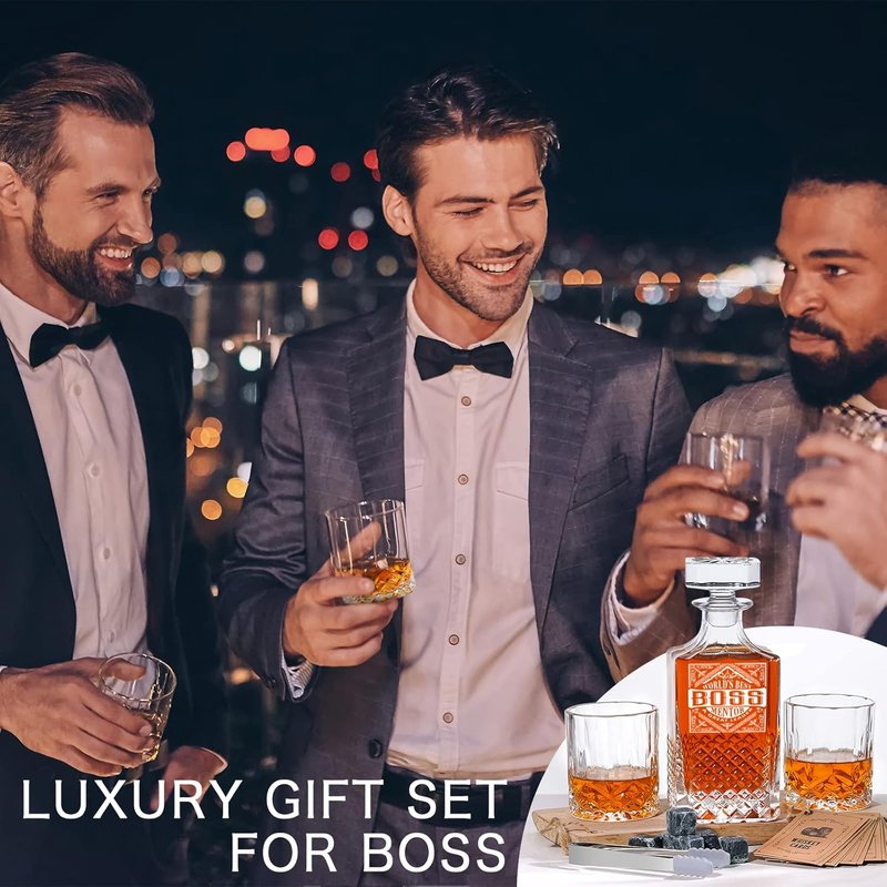 Decanter Set for Men - Elegant Whiskey Glasses & Stones | Perfect Boss Gift for Birthday, Farewell, or Christmas