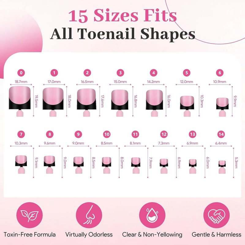 Skiennix 60Pcs Black French Tip Press-On Nails Set - Square Acrylic Full Cover Nails & Toenails for DIY Manicure