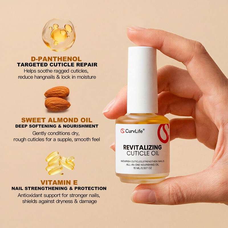CurvLife Cuticle Oil - Lightweight Non-Greasy Nail Treatment with Curved Brush | Moisturizing Repair for Dry Cuticles