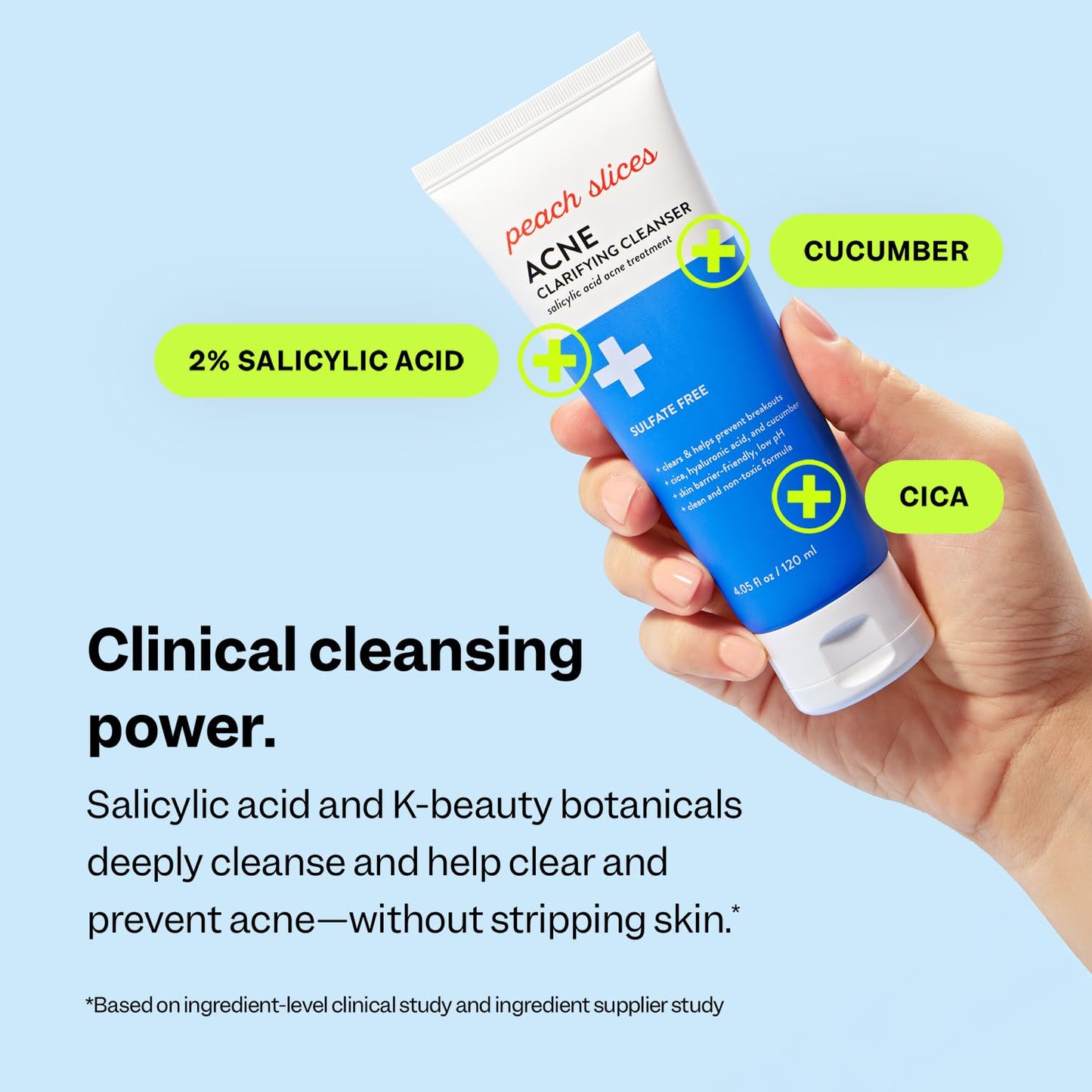 Peach Slices - Acne Clarifying Cleanser (4.05 oz) - 2% Salicylic Acid Acne Treatment - Clear & Prevent Breakouts, Hydrate - Cucumber, Cica, Acerola - Vegan, Cruelty Free, Korean Skin Care & Beauty