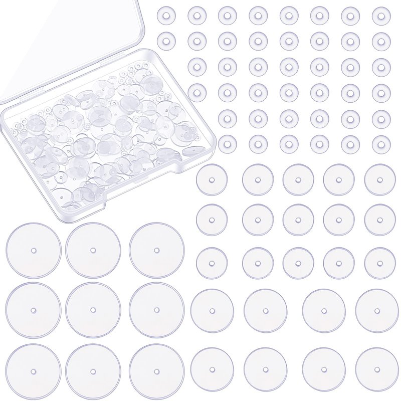 Hicarer 200 Pcs Clear Piercing Disc for Piercing Bump 3/5/ 7/9 mm Clear Silicone Earrings Backs Plastic Disc Pads Stabilizer, Earring Backs Stopper Earlobe Support Patches, 4 Sizes
