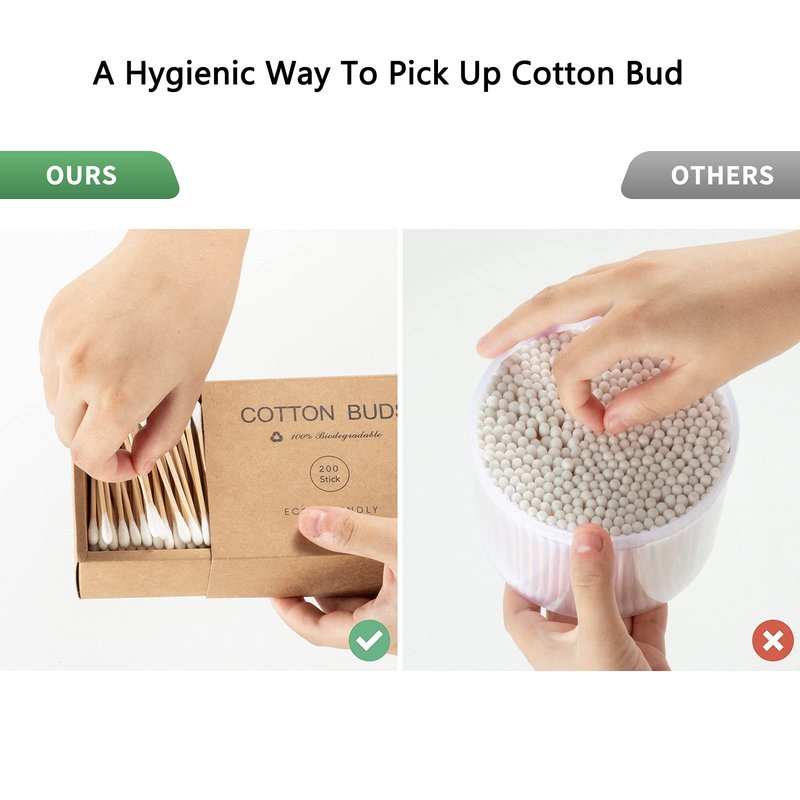 Kiemeu Bamboo Cotton Swabs With Wooden Sticks, 400 Count Bamboo Cotton Buds For Ears