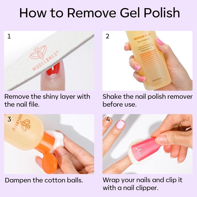 Modelones Nail Polish Remover - Gentle Gel Polish Remover with Jojoba Oil | 8 Fl Oz Lavender for Easy Soak Off