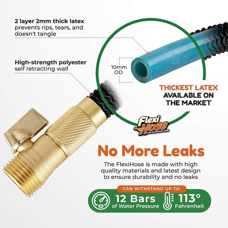Flexi Hose Expandable Garden Hose - 50FT Lightweight & Retractable | 8 Function Nozzle, No-Kink Design