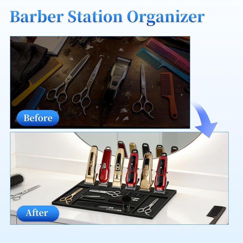 Magnetic Barber Mat - Tool Organizer with 6 Strong Magnets | Black Barber Station Accessory