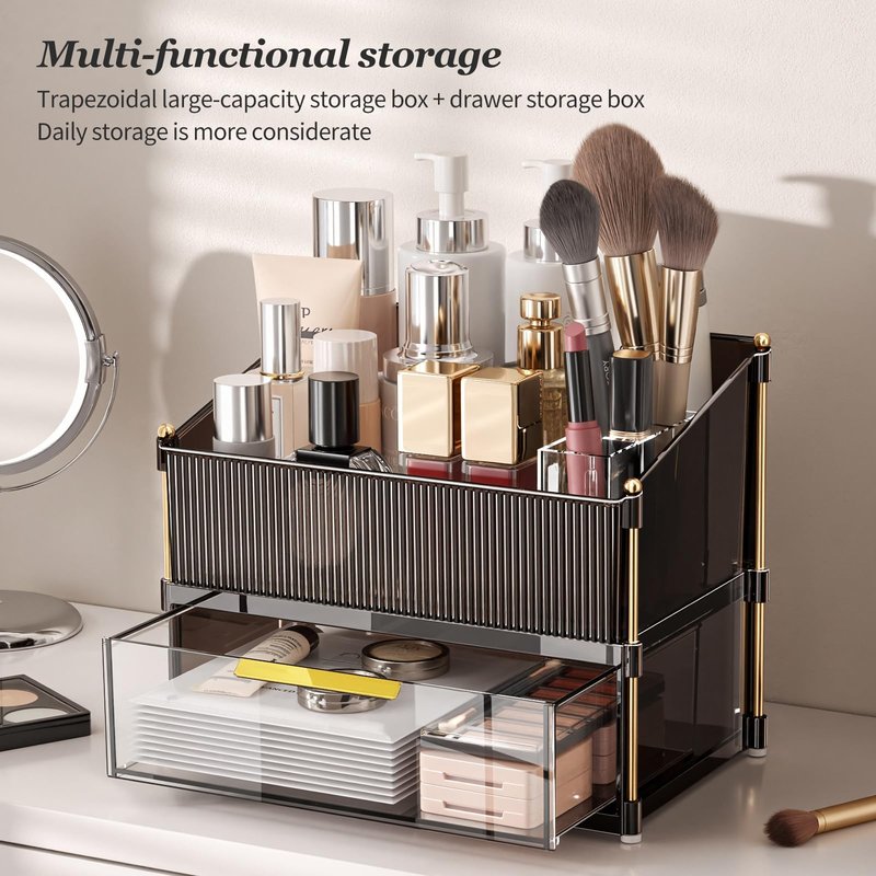 INVSSENE Stackable Makeup Organizer Countertop, Storage Perfume Skincare Cosmetic Lipstick Face Mask Makeup Brush Holder Palettes, Ideal for Vanity Bathroom Counter
