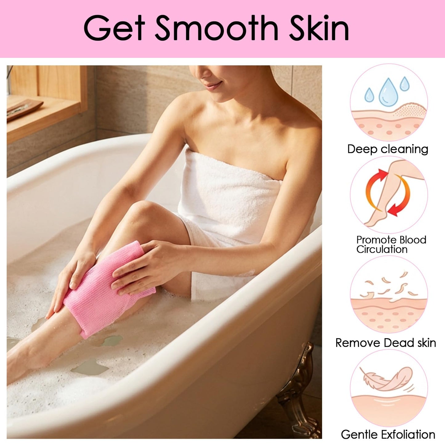 Hecila Exfoliating Washcloth Body Scrubber Bath Cloth Skin Bath Wash Towel for Shower 35 Inch Japanese Nylon Washcloth Loofah Sponge Net Rag Back Scrubber for Women and Men