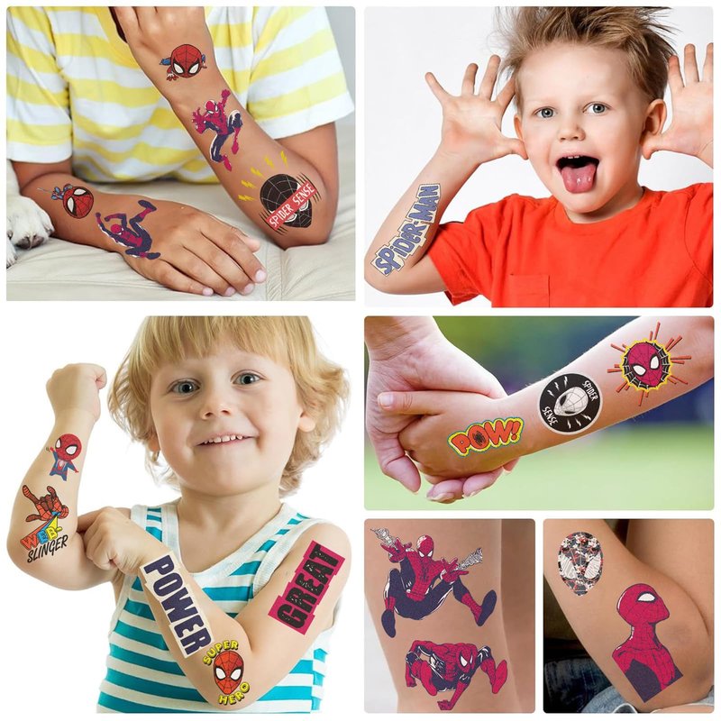 10 Sheets Spiderman Temporary Tattoos for Kids, Cool Birthday Party Favors, Cute Cartoon Decoration Sticker Gifts for Teen Girl Boys Home Activity Class Prizes Carnival Christmas Rewards
