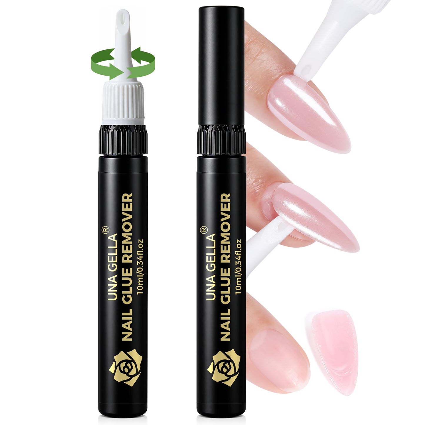 UNA GELLA No Mess Nail Glue Remover for Press On Nails 10ml 2Pcs, Acetone Free Multi-functional Fake Nail Remover with Built-in Pry Tip, Quick Adhesive Debonder for False Tips, Not for U V/LED Gel