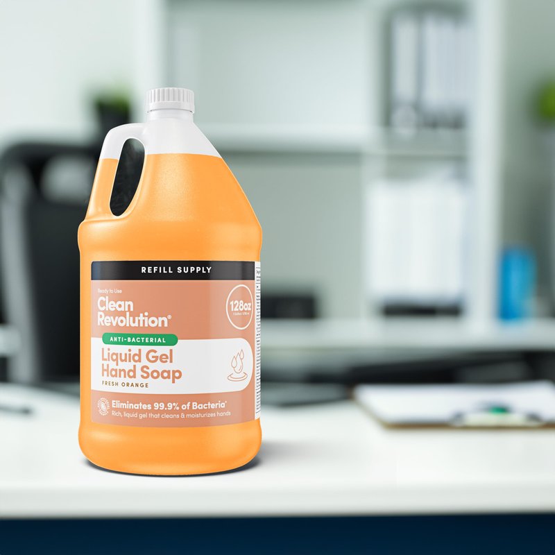 Clean Revolution Antibacterial Liquid Gel Hand Soap Refill, 128 Fl Oz, Fresh Orange Scented - Made in USA