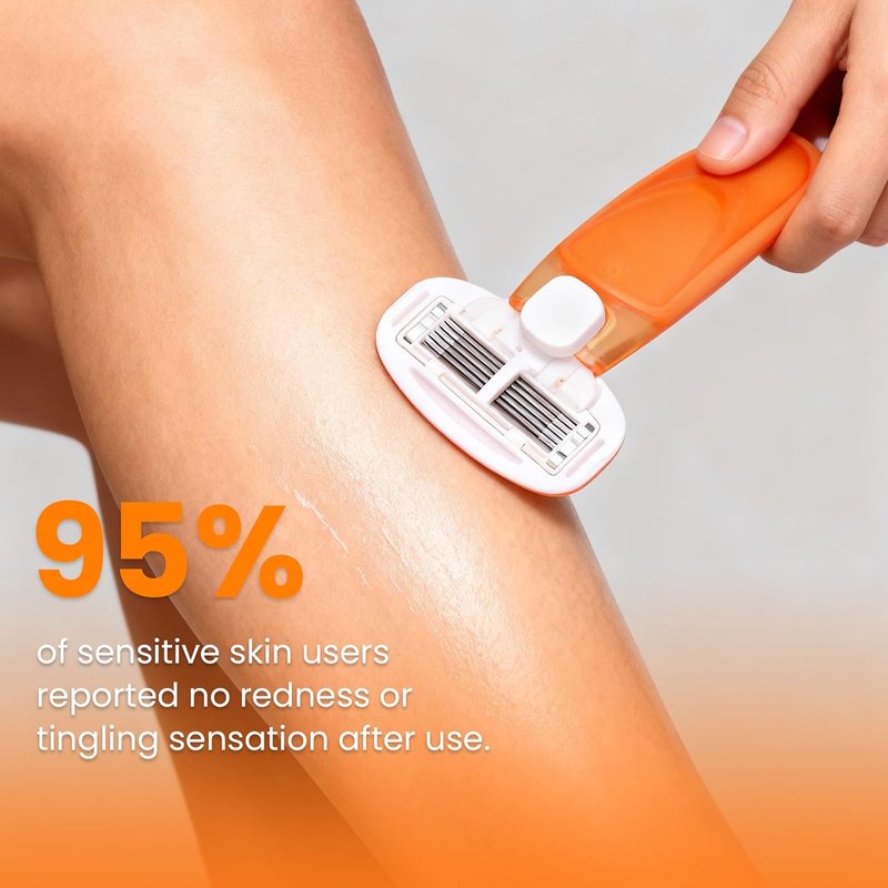 Keropy Women's Travel Razor with Lubricating Strip – 5-Blade Compact Shaver for Sensitive Skin, Includes 1 Handle + 2 Cartridges & Protective Case, Orange