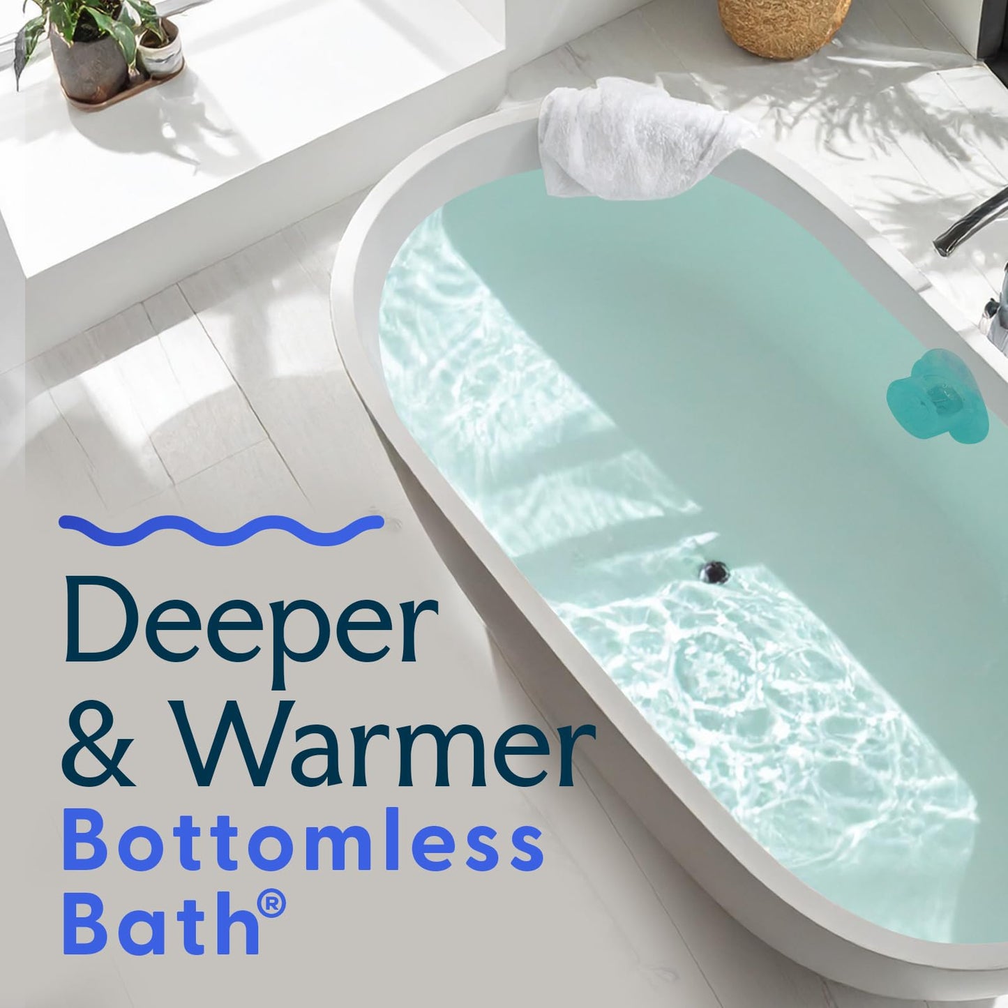 SlipX Solutions Bottomless Bath, Essential Overflow Drain Cover for Bathtub, Best Bath Accessories for Women, Adds Inches of Water to Your Tub for Deeper Soak, 4" Diameter, Aqua