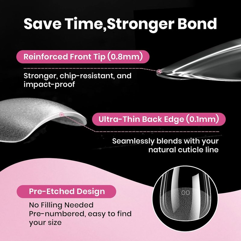 Beetles Gel Nail Tips - Almond Square Short Flat-X, 320pcs | Pre-Etched Half Matte Acrylic Press-On Nails for Easy DIY Extensions