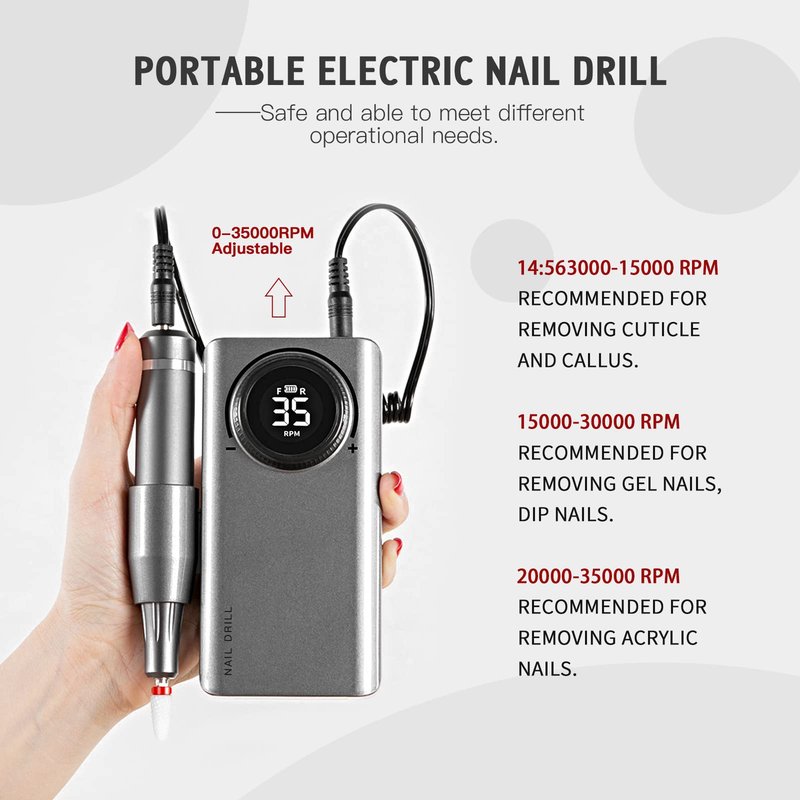 SAVILAND 35000RPM Electric Nail Drill Machine: Rechargeable Electric Nail File with 12 Nail Bits for Acrylic Nails Professional Nail Care Tools Manicure Pedicure Home Salon Use
