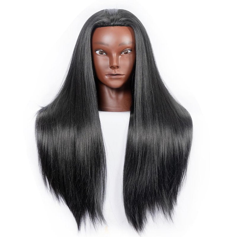 LJSMJF Mannequin Head with Hair, Doll Head for Hair Styling Training Head Manikin Practice Cosmetology Doll Head Styling Hairdressing Training Braiding Heads with Clamp Holder (black)