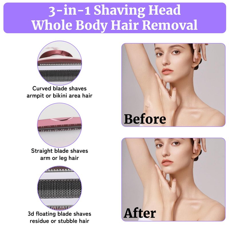 Beanify Wet & Dry Electric Razor for Women Men,4 in 1 Rechargeable Led Display Electric Shaver and Facial Hair Remover,Painless Ladies Body Razors for Nose Face Body Leg Bikini Arm Hair (White)