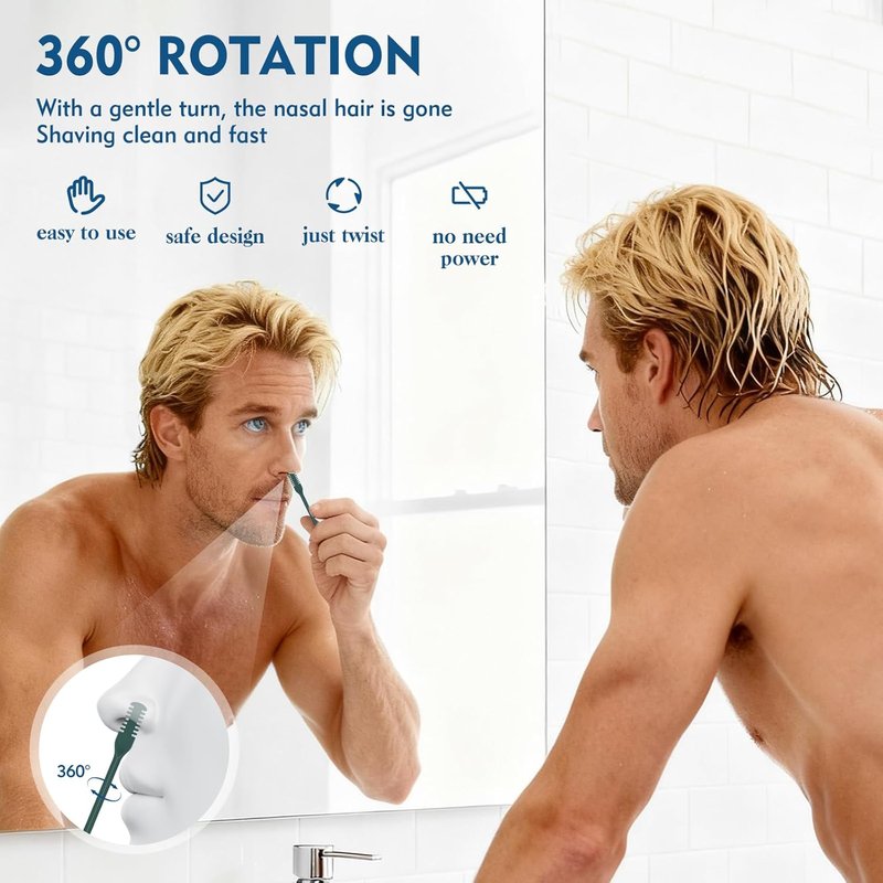 Nasal Hair Cutter - 10 Pcs 2-in-1 Double-Sided Nose Hair Trimmer | 360° Rotating Manual Design for Men & Women