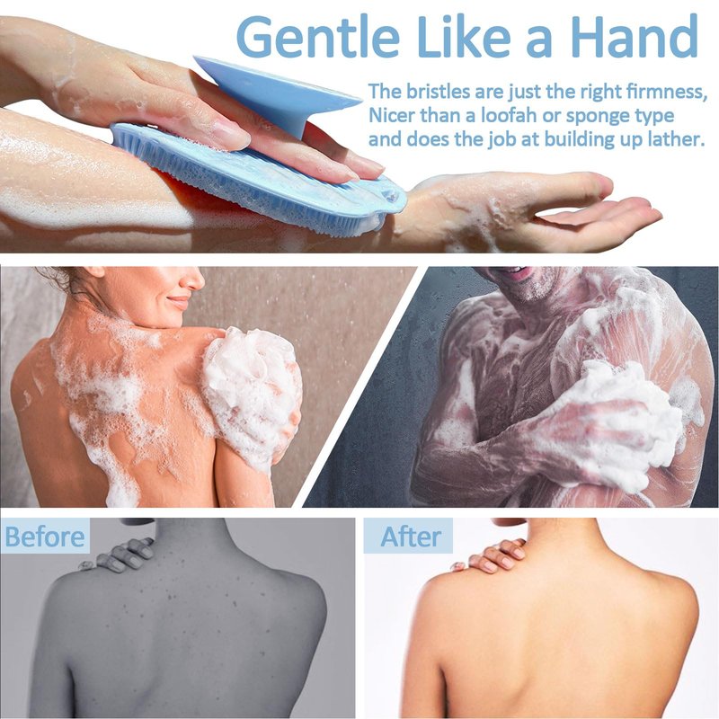 ARIOSOX, Soft Silicone Body Scrubber, Gentle Like a Hand Exfoliating Your Skin and Build Up Lather Easily, Back Large Suction Cup Easy to Store, Long-Lasting & Deep Clean (Blue)