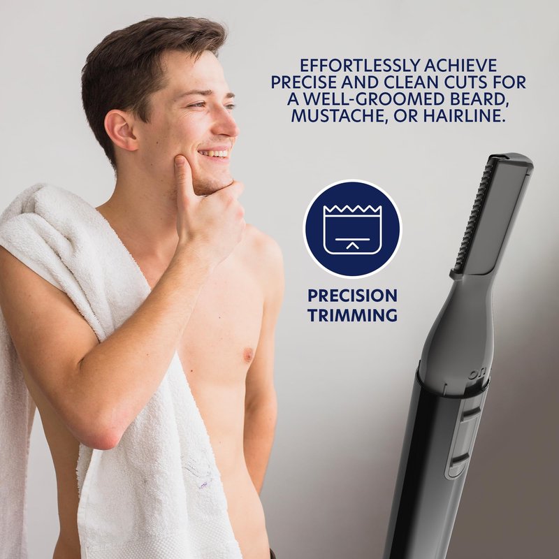 CHARGEWORX Micro Precision Beard Trimmer for Men, Cordless Double-Sided Mustache & Detail Razor, Battery-Operated Facial Hair Trimmer with Protective Cap & Ergonomic Handle, Black