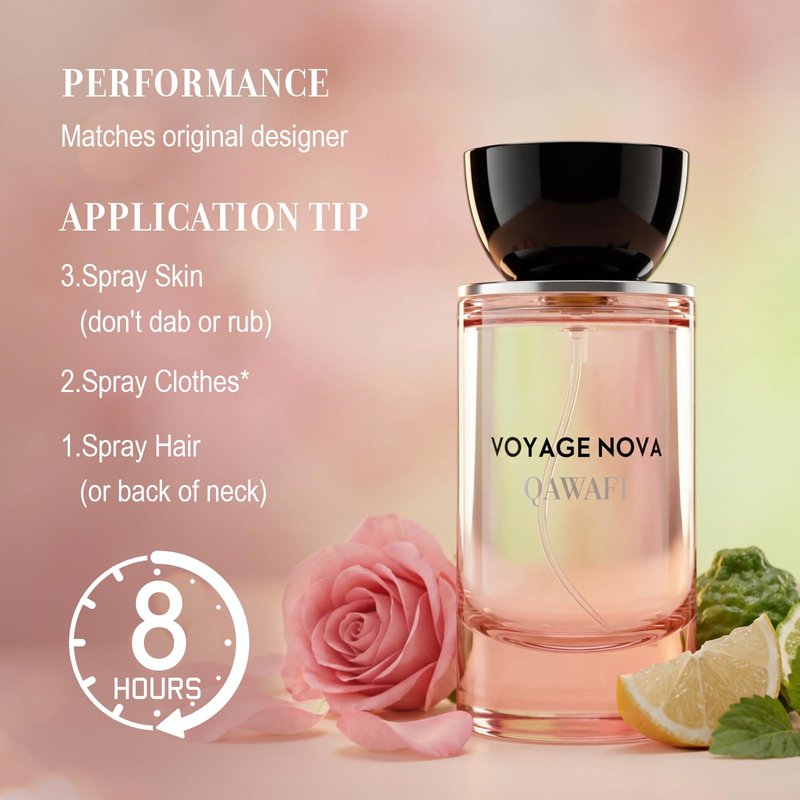 QAWAFI Voyage Nova Eau de Parfum for Women, Lychee Bergamot Ginger, Rose Peony Cocoa Blossom, Elegant Patchouli, Long Lasting Spring Fall Perfume, 50ml 1.7fl oz