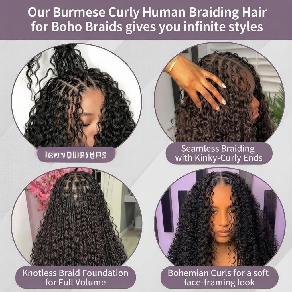 VIPbeauty 15A Burmese Curly Human Braiding Hair - 100% Virgin Tangle-Free Bundles for Bohemian Styles | 12 Inch