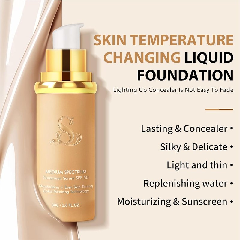 Skiennix 4-in-1 Color Changing Foundation - Medium Spectrum Full Coverage with SPF 50+ | Longwearing & Waterproof
