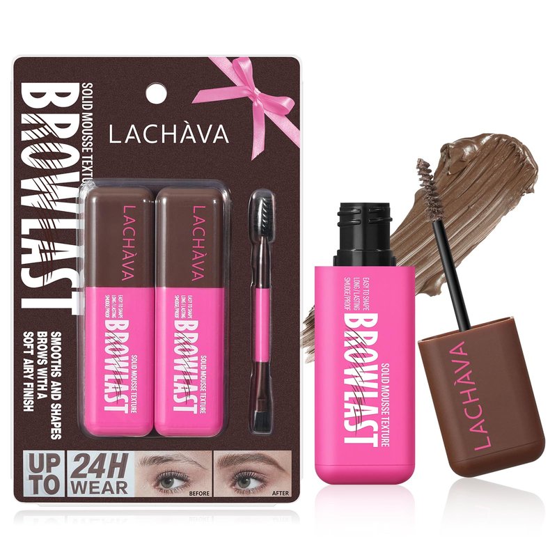 2 Pack Eyebrow Tint and Setting 2 in 1 Fluffy Volumizing Brow Mousse Kit, All Day Hold Brow Dye Gel with Brush For Natural Full-Looking Eyebrow Makeup