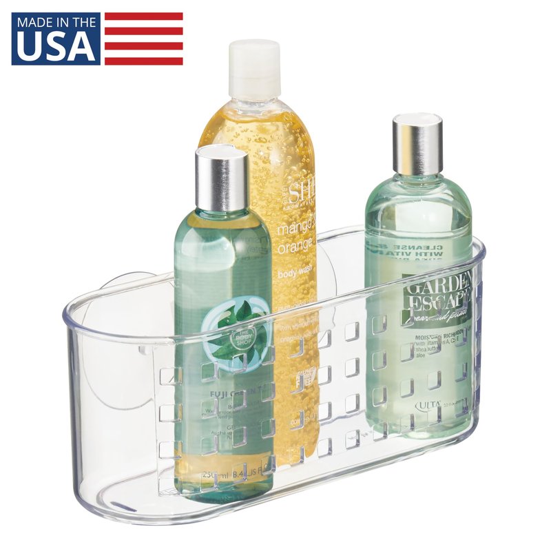 iDesign Hanging Suction Shower Caddy Basket for Bathroom Storage - Clear - Made in USA