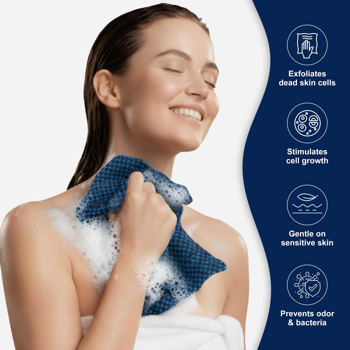 Yiclick Dual-Textured Exfoliating Washcloth Towel - Back Scrubber for Use in Shower Bath, Exfoliating Body Scrubber Exfoliator, Japanese Exfoliate Loofah Lufa Sponge Wash Cloth for Women Men