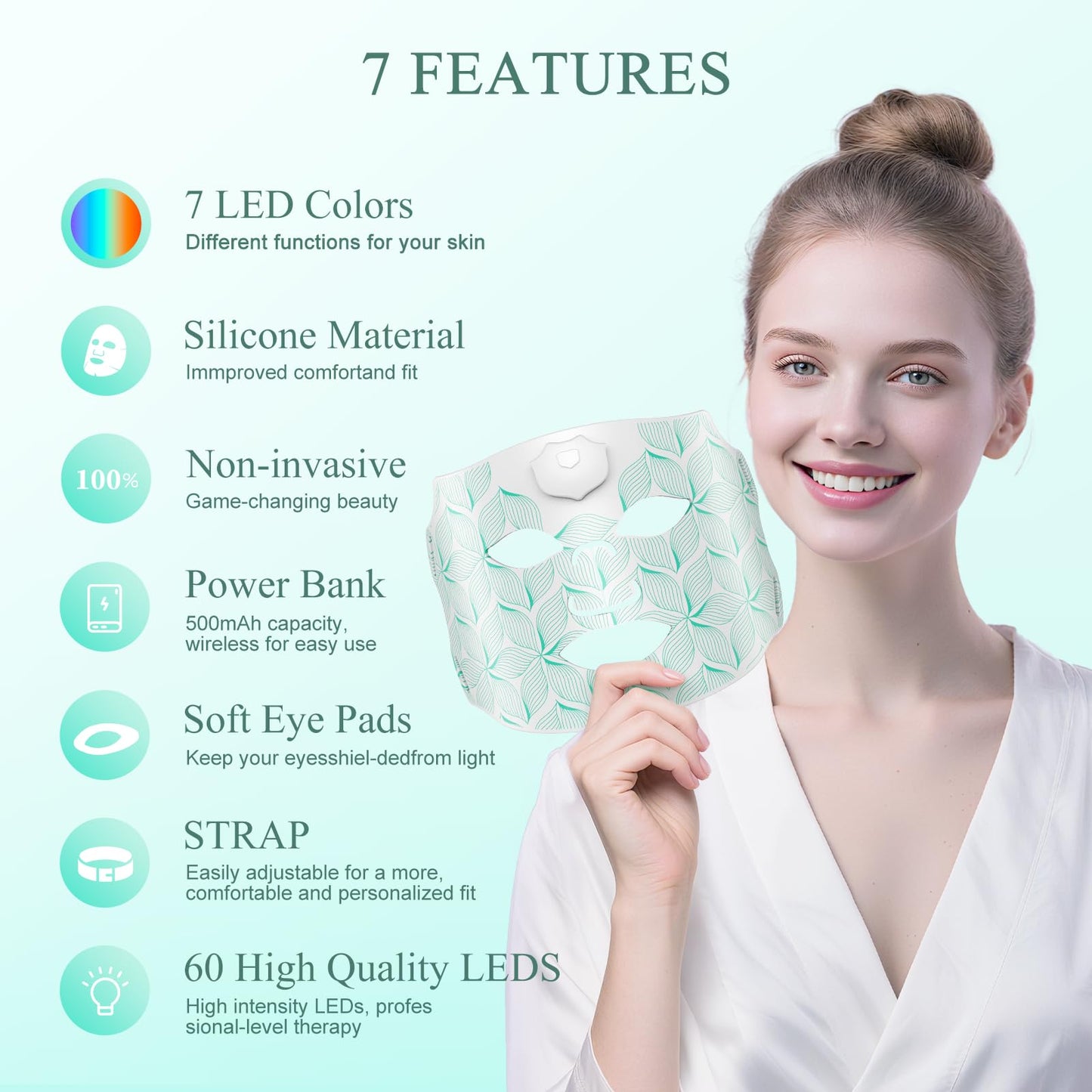 Verfubo Red Light Therapy for Face, 7 Colors LED Red Light Therapy Mask, USB-C Rechargeable Silicone Face Mask, Hands-Free Skincare Device for Home Spa, Daily Self-Care, Relaxation & Travel