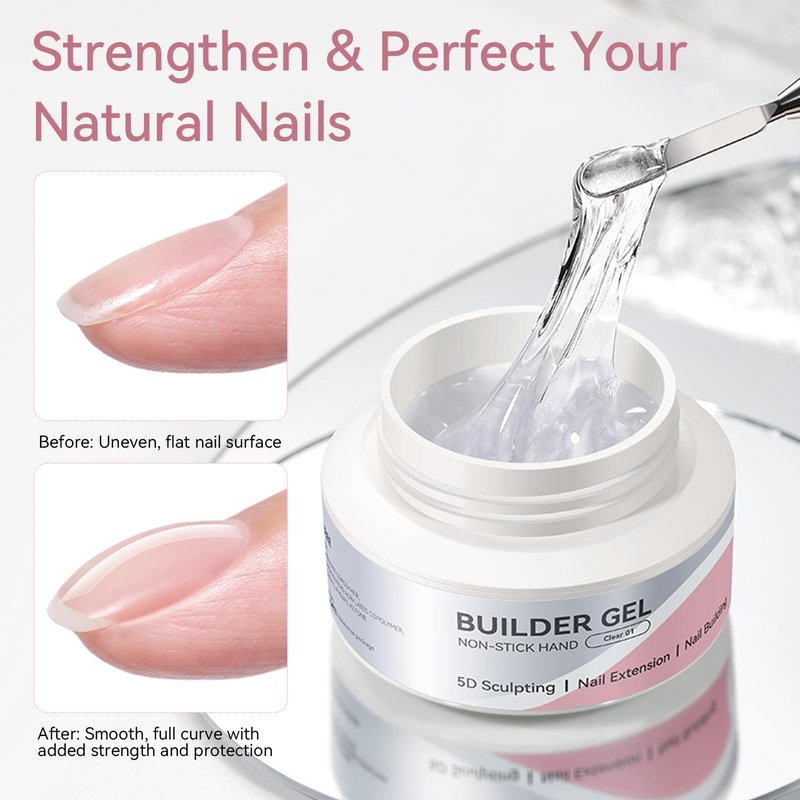 BORN PRETTY Builder Gel for Nails,60g Clear Hard Gel for 3D Sculpting & Nail Extension,Non-Sticky Soak Off U V Gels with Silicone Mold,Salon & Home DIY Nail Art Kit