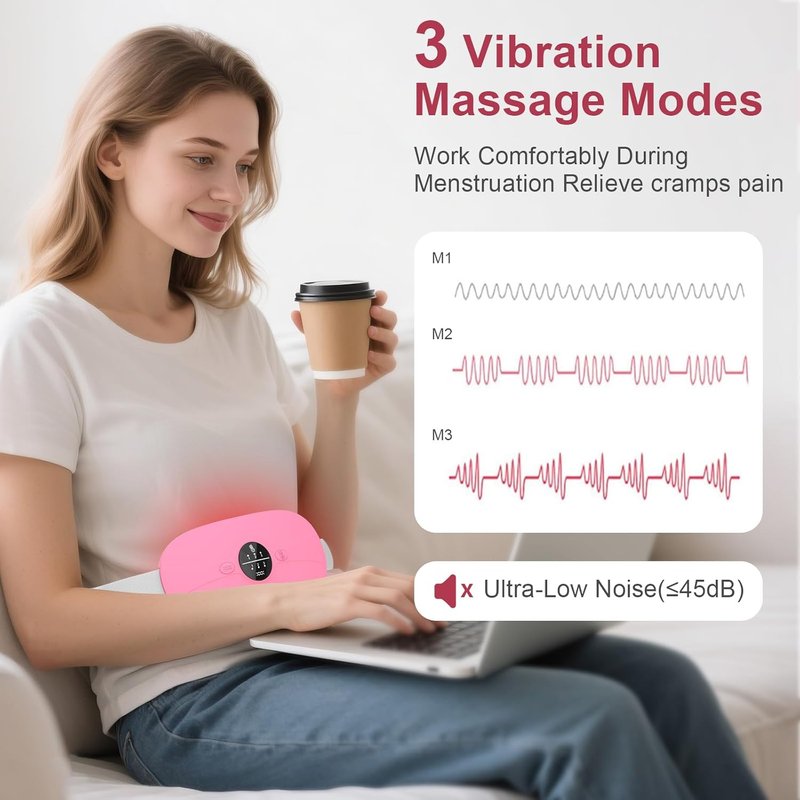 Skiennix Cordless Heating Pad - Portable Wearable Warming Belt with 3 Heat & Massage Modes | Pink
