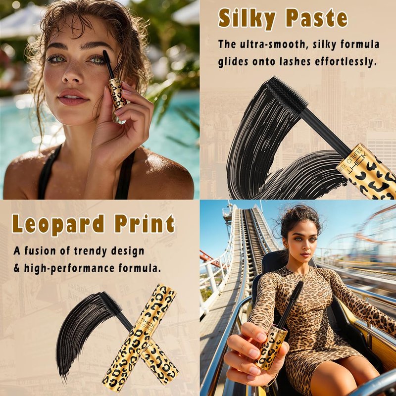 Mascara for Older Women with Thin Lashes, Leopard Print Packaging Instant Eyelash Volumizing and Thickening, Bold Volume Black