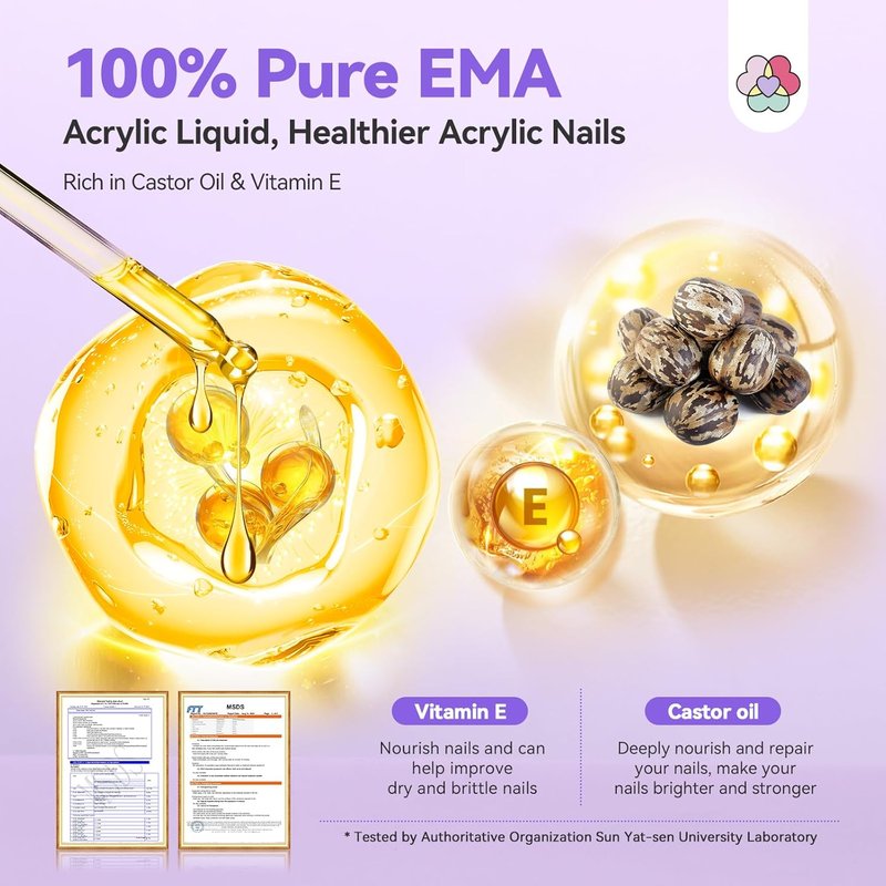 Acrylic Nail Kit for Beginners - 8.12fl.oz EMA Monomer Liquid & Brush Set | Complete Starter Set
