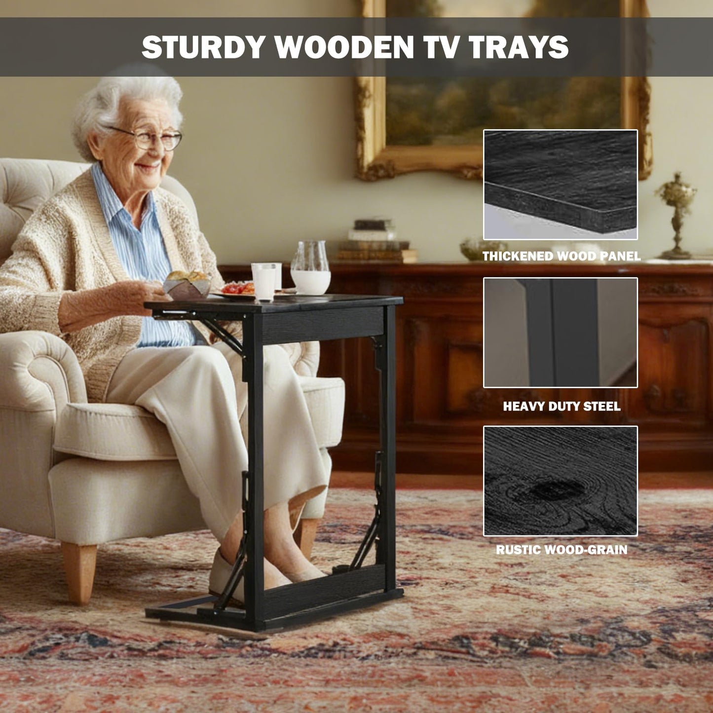 Folding TV Tray Table,TV Dinner Tray Table,Adjustable Height TV Trays for Eating on Couch,C Shaped End Table with Tablet and Phone Slots,Foldable Side Table&Laptop Desk for Sofa&Bedside&Recliner