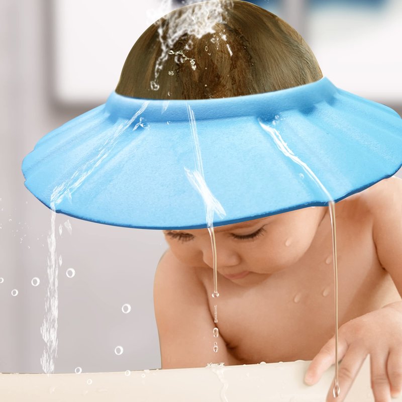 Baby Shower Cap Soft Adjustable Baby Bath Head Cap Visor for Washing Hair Shower Bathing Protection Bath Cap for Toddler, Kids, Children (Blue)