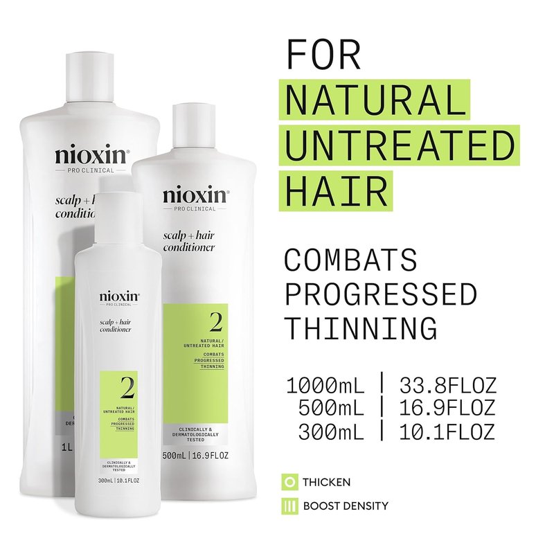 NIOXIN System 2 Scalp & Hair Thickening Conditioner - Boost Density with Niacinamide & Biotin | For Natural Hair