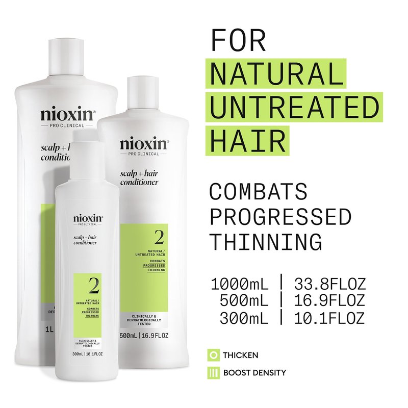 Nioxin Scalp + Hair Thickening System 2 Conditioner | For Natural or Untreated Hair with Progressed Thinning | With Niacinamide and Biotin |10.1 Fl oz.