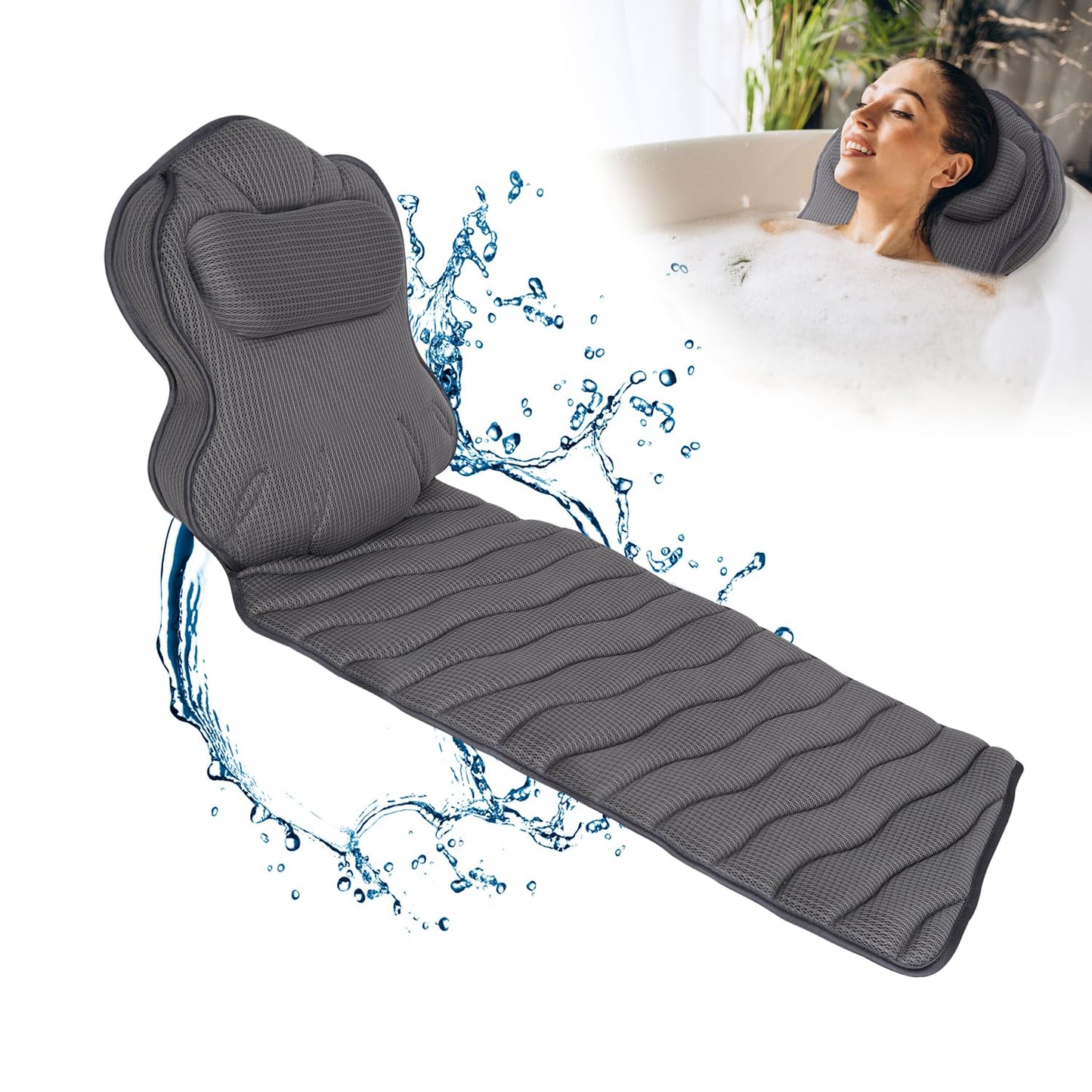 Extra Thick Full Body Bath Pillows for Bathtub- Luxury Bath Cushion for Head, Neck and Back Support, Soft Bath Pillow for Tub, Comfort Relaxation Spa Gifts Bathtub Accessories for Women