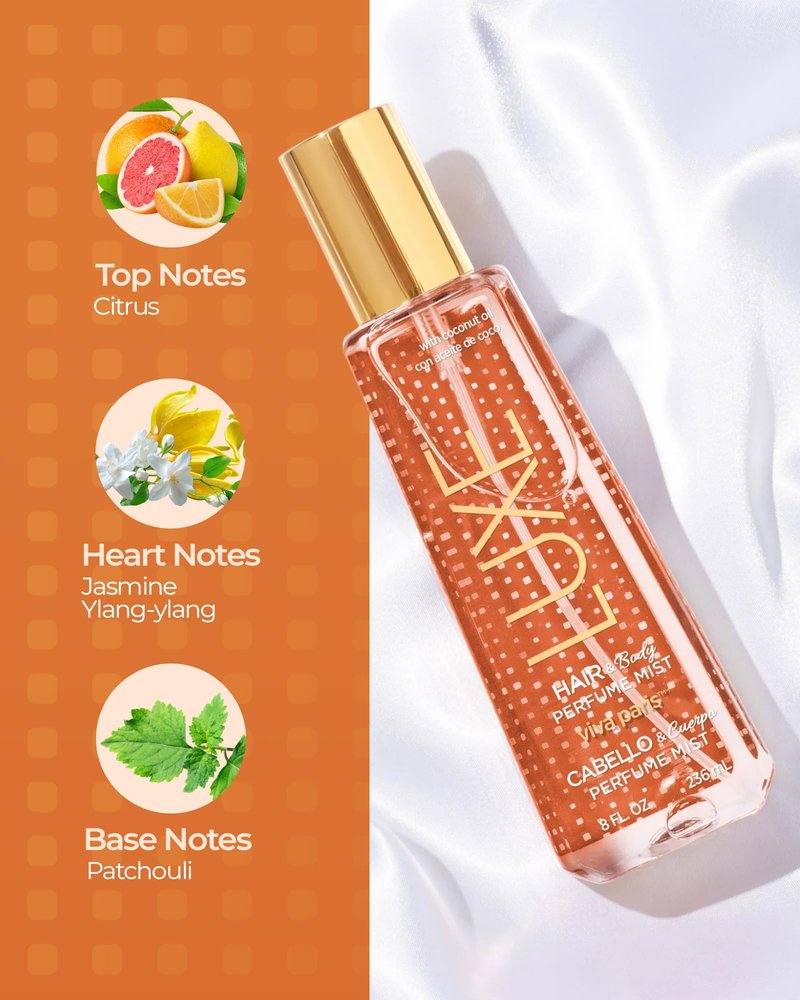 Luxe Perfumery Viva Paris Hair & Body Perfume Mist – Citrus Floral Fragrance with Jasmine, Ylang-Ylang & Patchouli – Hydrating Coconut Oil & Glycerin, Lightweight Daily Mist for Women, 8 Fl Oz