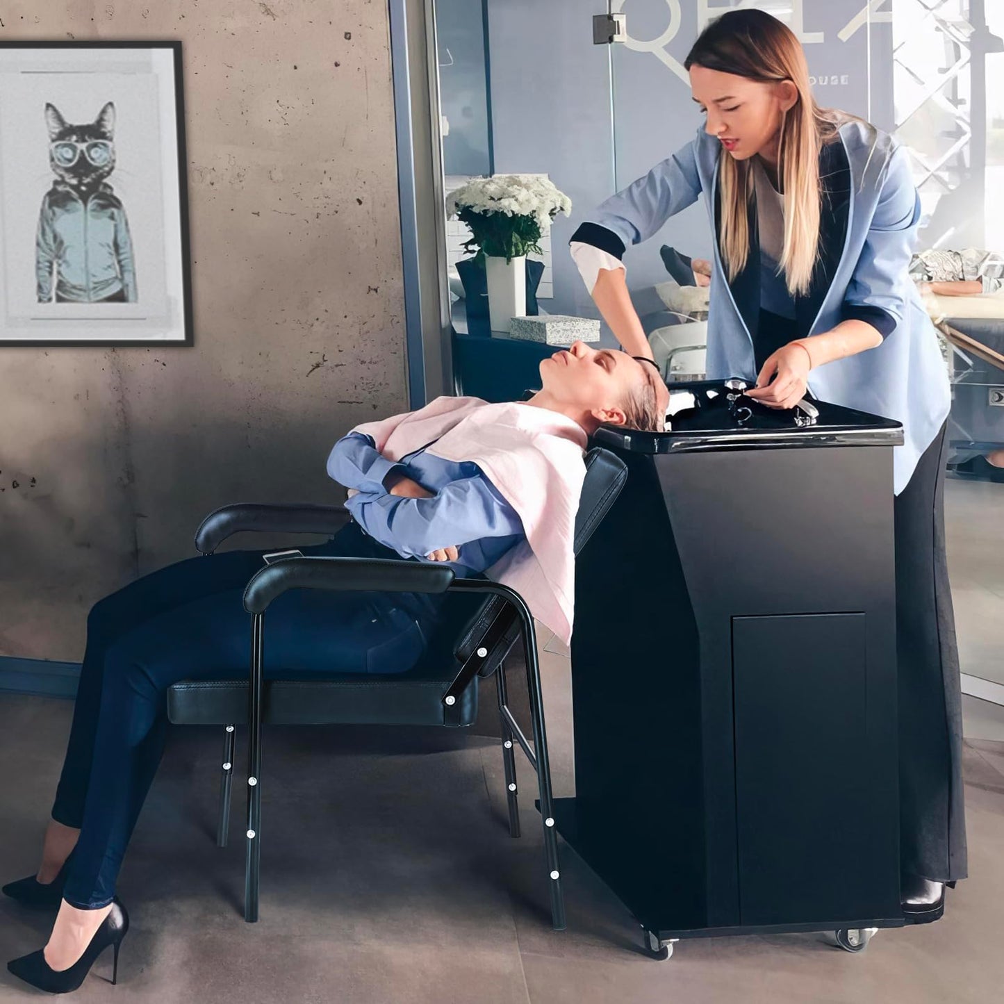 WINEDYOUNG Shampoo Chairs Reclining Shampoo Chairs for Salon Barber Chair Hair Stylist Chair Auto Recline Salon Chair Spa Beauty Equipment for Hair Stylists, Tattoo Artists, Cosmetologists