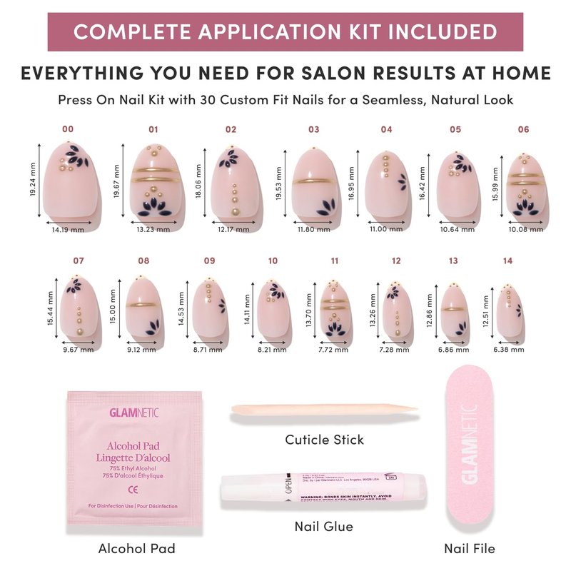 Glamnetic Press On Nails - Short Oval Fake Nails with Greek-inspired Patterns, Gold Foil & Glossy Finish | Salon Quality Vacation Nails | Myko Muse | 15 Sizes - 30 Nail Kit with Glue