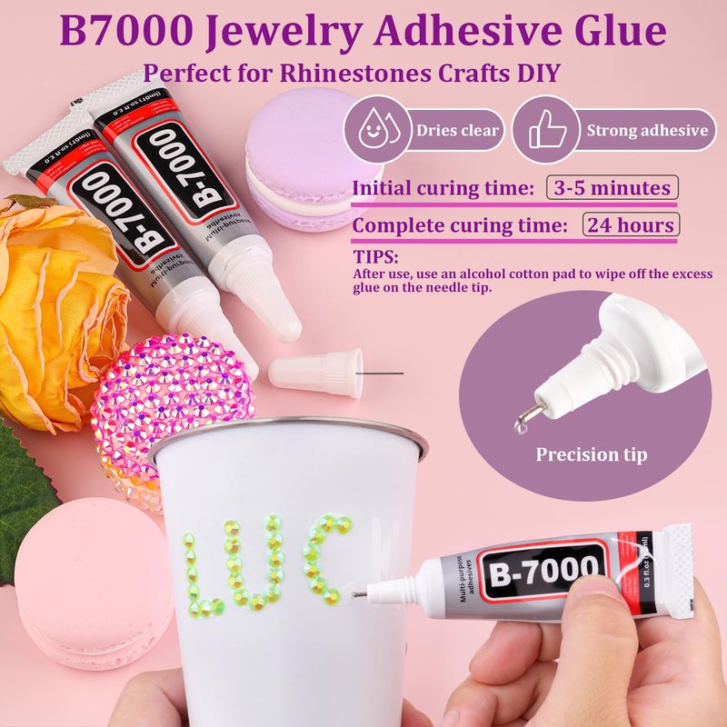 Resin Jelly Rhinestones for Crafting with B7000 Jewelry Glue, 1 Box Fluorescent Green AB Flatback Crystal with 3Pcs 10ml Glue, Bedazzling Non Hotfix Gems for DIY Tumblers Clothing Shoes Manicure