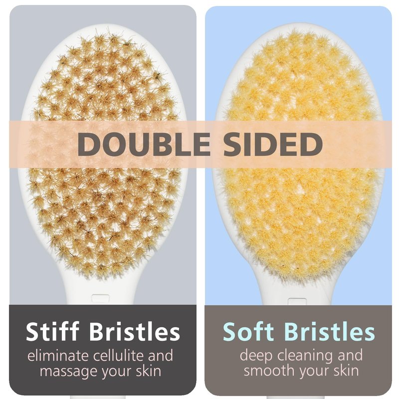 Shower Brush with Soft and Stiff Bristles,17.5" Long Handle Dual-Side Back Scrubber Bath Brush Body Exfoliator for Wet or Dry Brushing (Long Handle)