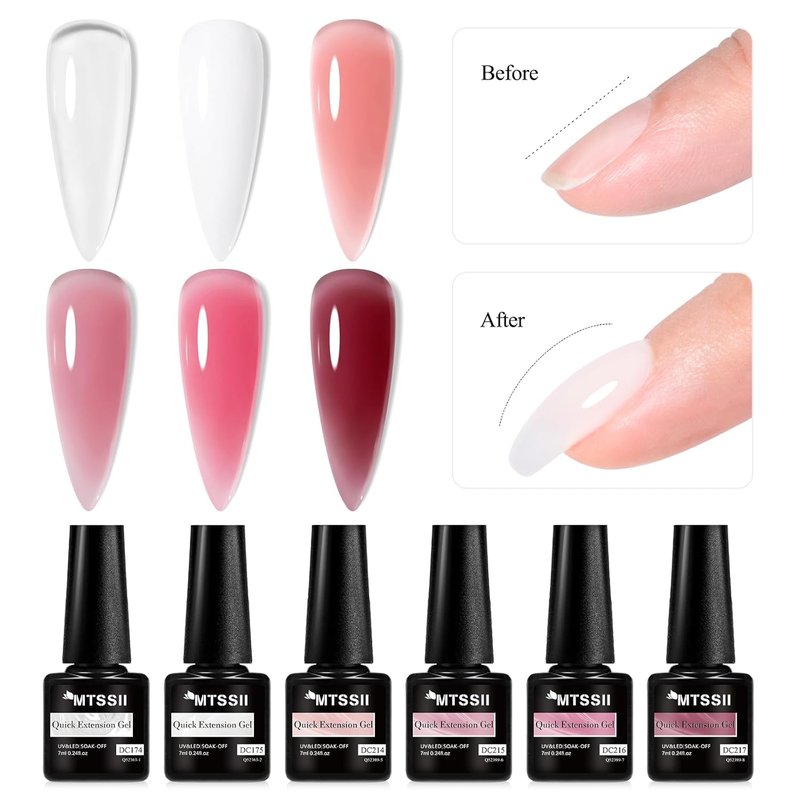 Builder Nail Gel Set - 9 Pcs Clear, White, Pink & Brown | Thickening Apex Strengthener for DIY Nail Extensions