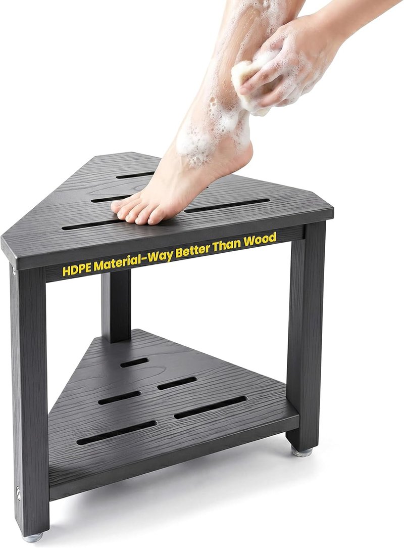 Shower Foot Rest - 14-Inch Waterproof Corner Stool for Shaving Legs | Compact Bathroom Step with Storage Shelf