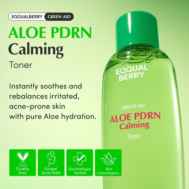 EQQUALBERRY Aloe PDRN Calming Toner - Instant Relief & Cooling for Sensitive Skin | Non-Comedogenic & Fungal Acne Safe | 5.07 fl. oz / 150ml
