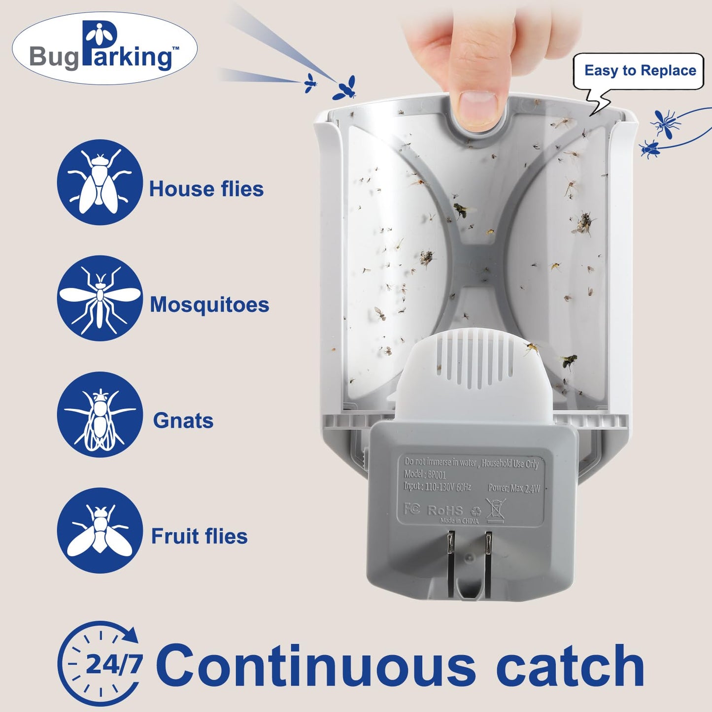 Bug Parking Flying Insect Trap Refill Cartridge, High-Stick Replacement Glue Boards, Pack of 8 Refills